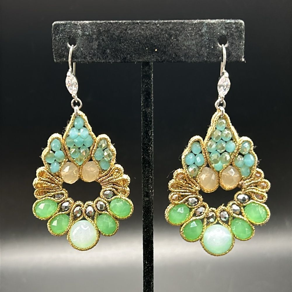Green Beaded Earrings By Kathy Gelfand - image 3